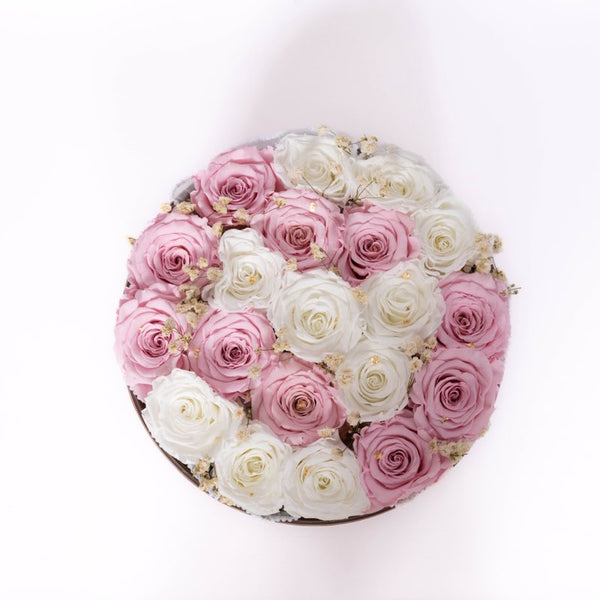 Pink and white love capsule with gold leaves