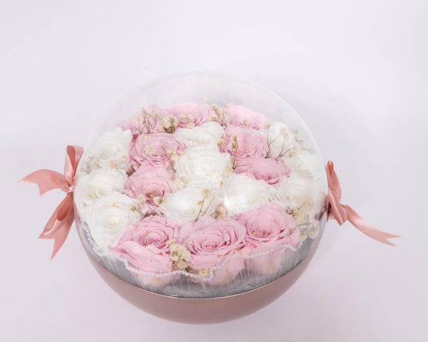 Pink and white love capsule with gold leaves